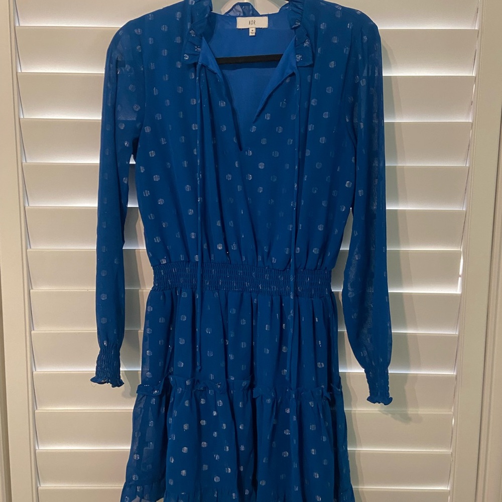 NSR Blue Smocked Waist Ruffle Dress – Size M